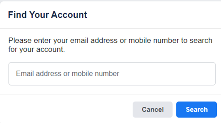 facebook find your account